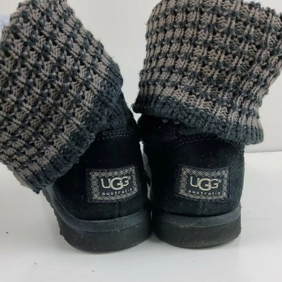 UGG AUSTRALIA ~ Black Cable Knit LELAND 1000464 Fold Over BOOTS ~ Women Size 7 - Picture 5 of 7